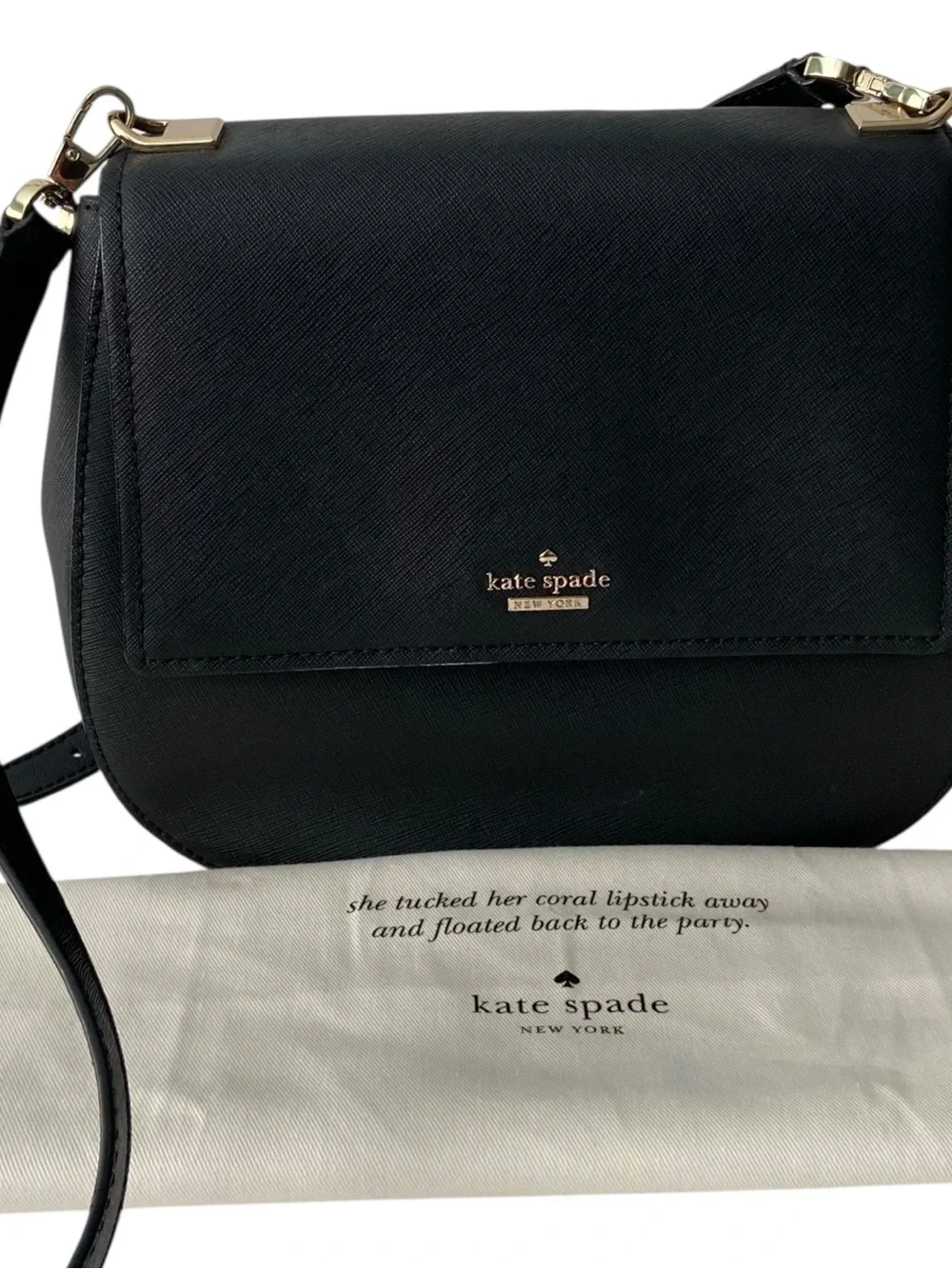 kate spade Black Saffiano Leather Crossbody with Gold Hardware